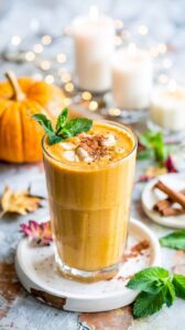 This creamy pumpkin pie smoothie is a nutritious way to enjoy fall - the smoothie offers a delightful taste of a pumpkin pie milkshake.