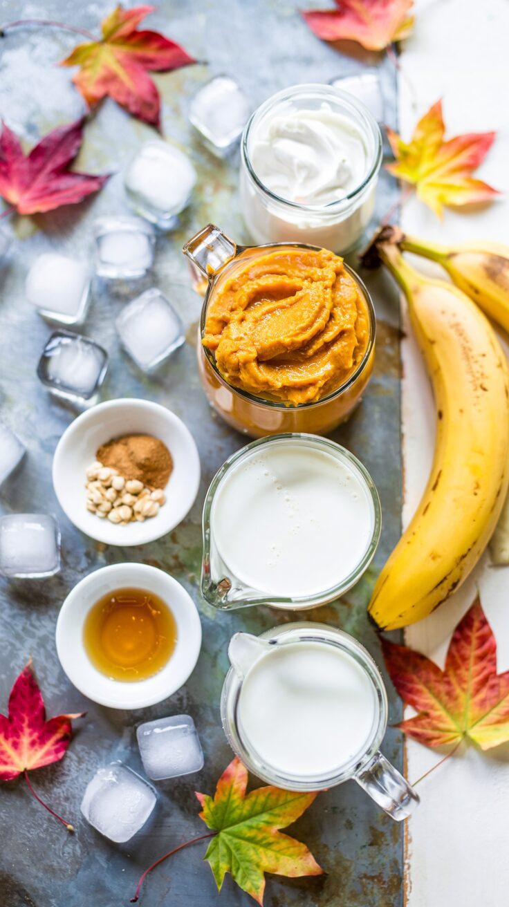 This creamy pumpkin pie smoothie is a nutritious way to enjoy fall - the smoothie offers a delightful taste of a pumpkin pie milkshake.