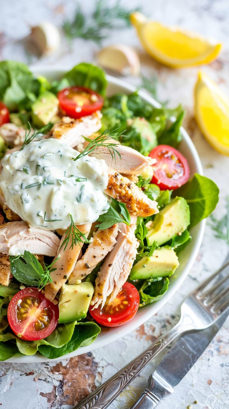 This refreshing tzatziki chicken salad combines tender chicken with a creamy tzatziki dressing, making it a perfect dish for warm weather.