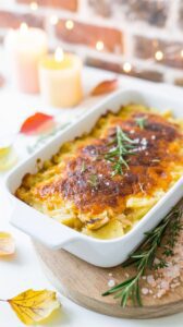 This cheesy scalloped potatoes recipe is a creamy and indulgent dish that is the perfect dinner approach for gatherings or family dinners.