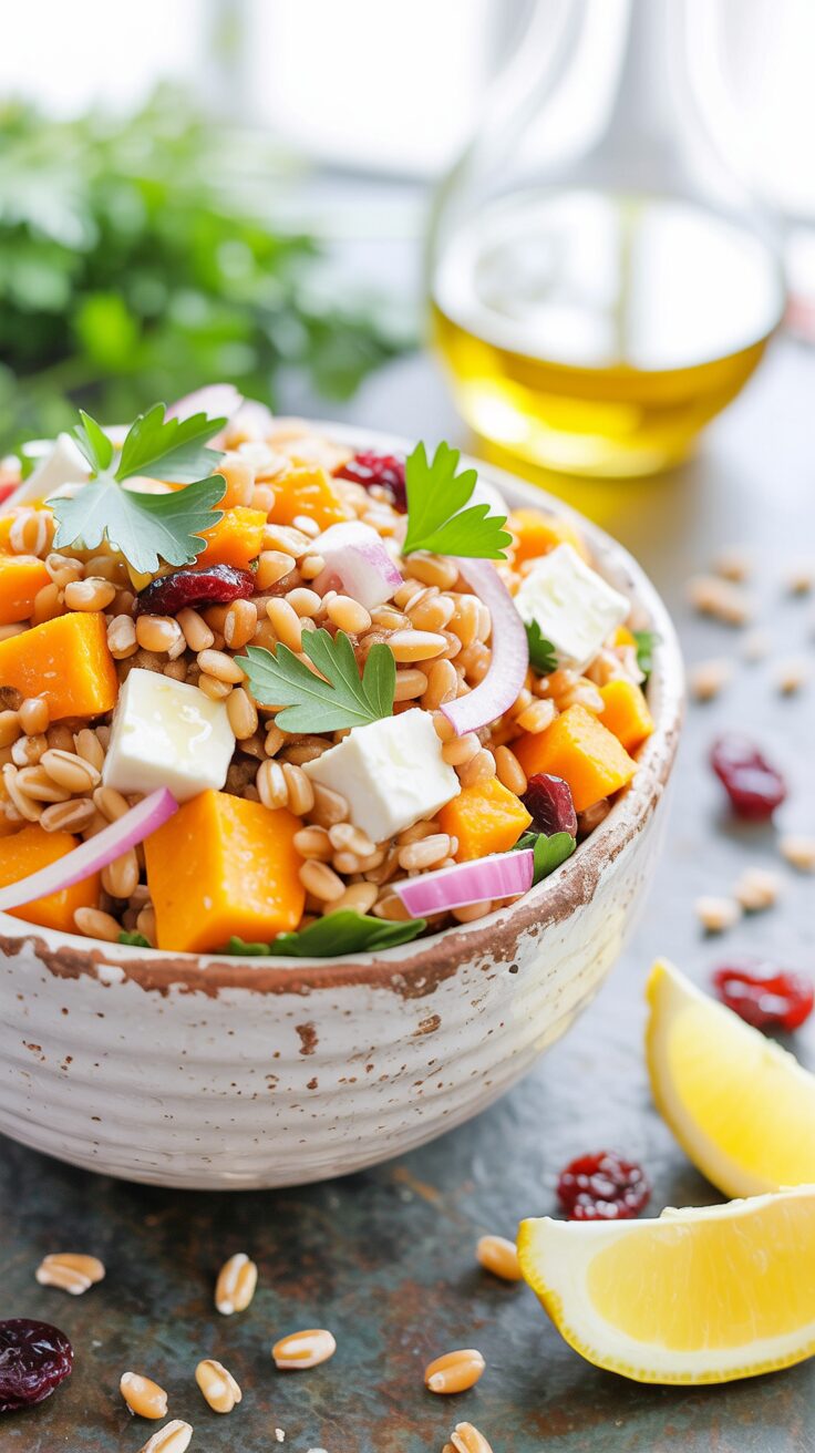 This nutritious Farro Salad with Roasted Butternut Squash and Cranberries is a delightful and delicious combination of flavors and textures.