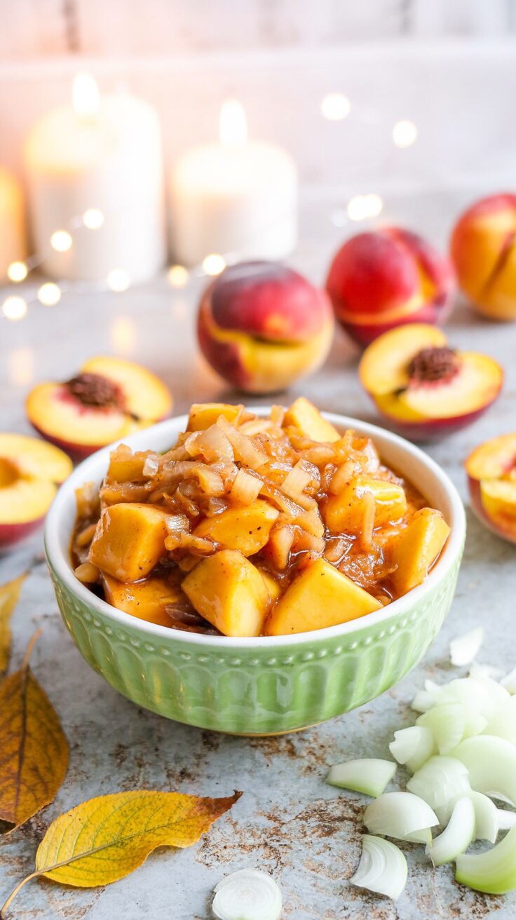 This peach onion chutney is a delightful blend of sweet, sour and savory flavors, making it a perfect accompaniment to so many dishes.