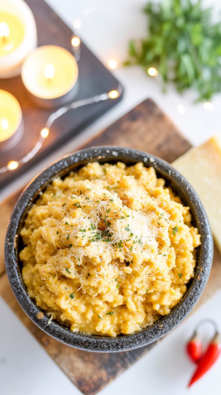 This creamy polenta with Parmesan cheese is a comforting and versatile dish that can serve as a base for toppings or enjoyed on its own.