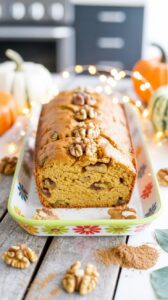 The moist pumpkin walnut bread is a delightful and delicious treat that combines the rich flavors of pumpkin and walnuts.