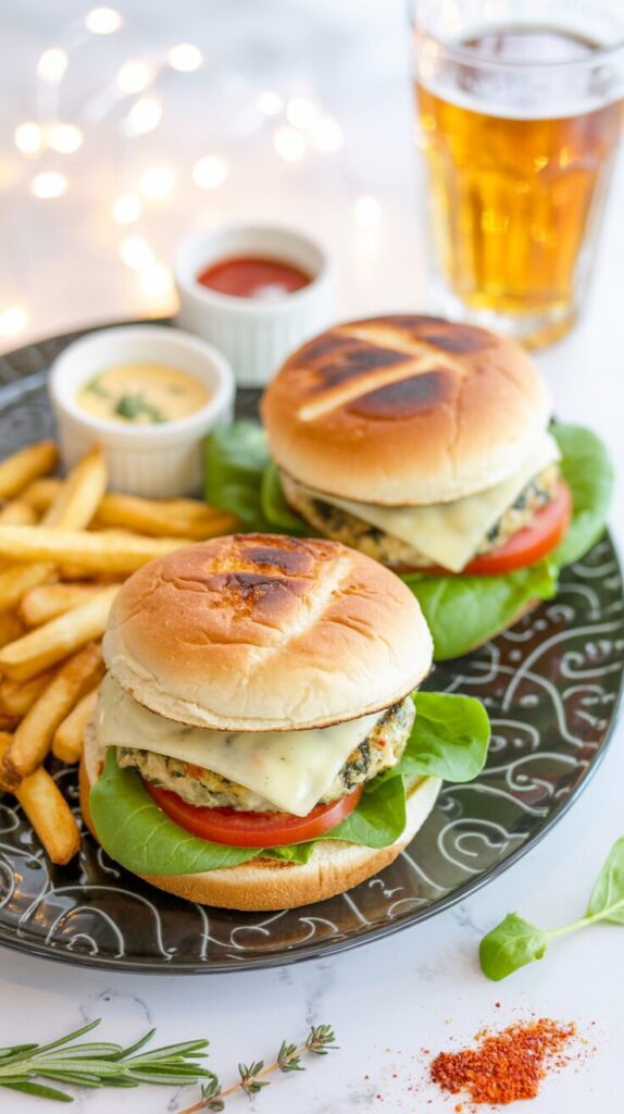 These White Cheddar and Spinach Chicken Burgers with Parmesan are an interesting and delicious twist on traditional chicken burgers.