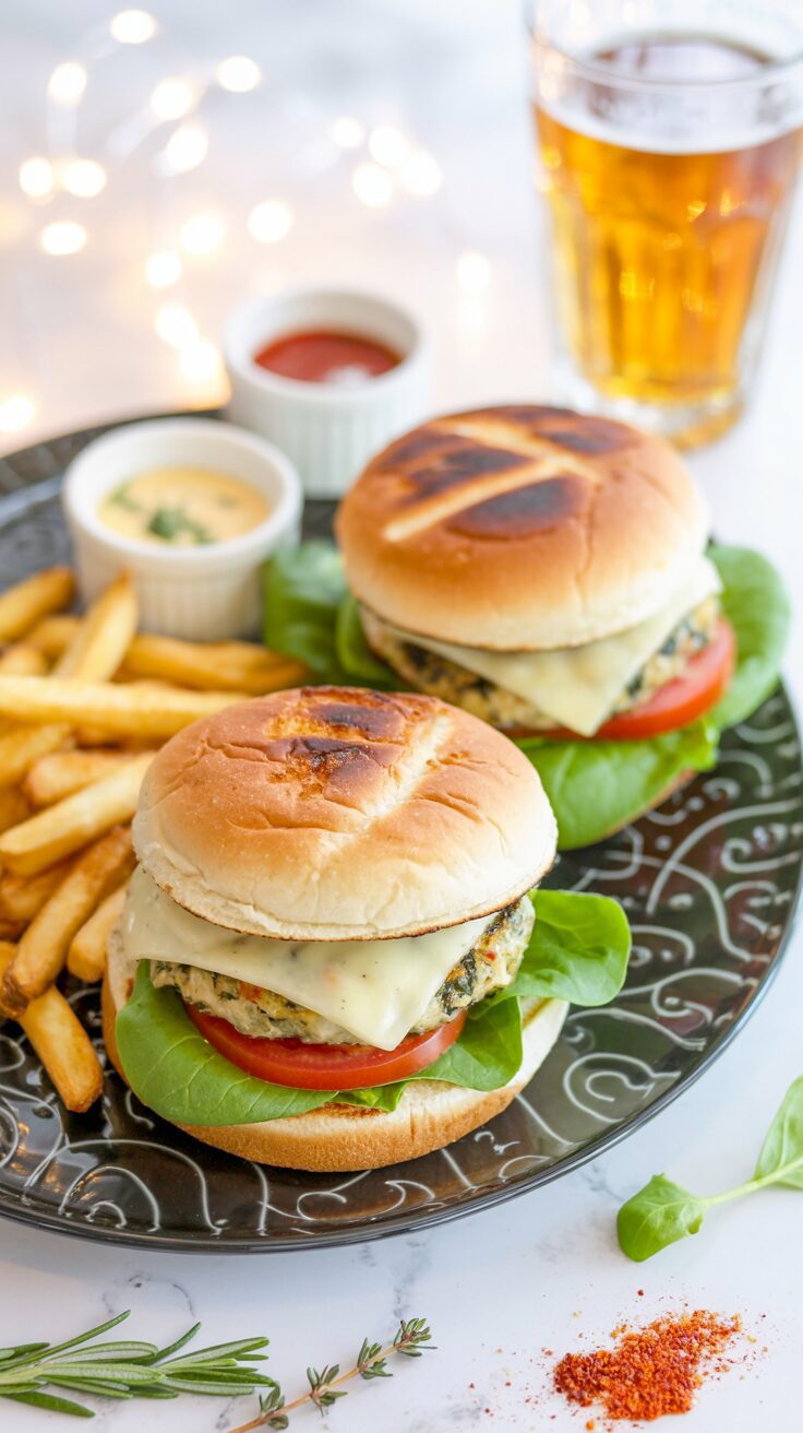 These White Cheddar and Spinach Chicken Burgers with Parmesan are an interesting and delicious twist on traditional chicken burgers.