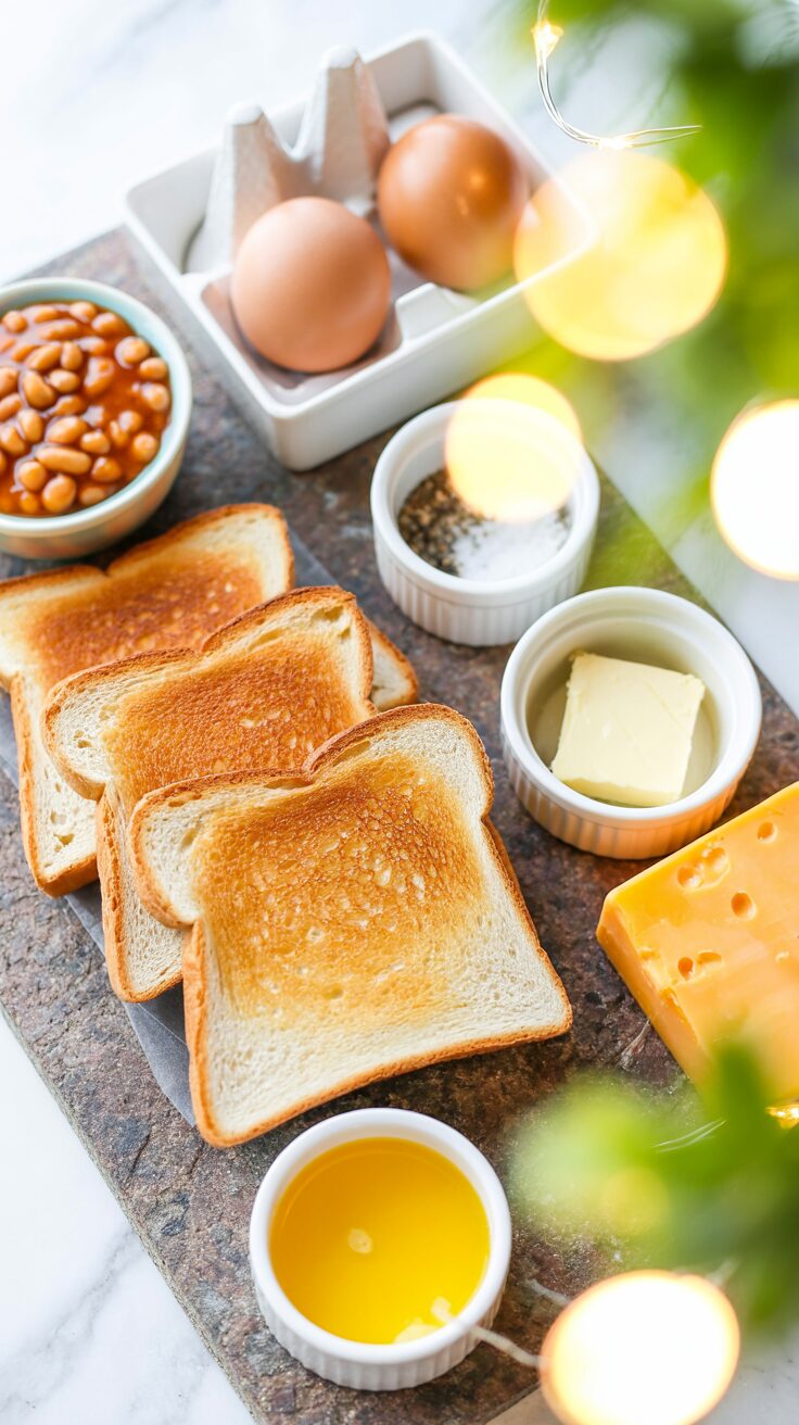 This satisfying dish features baked beans topped with melted cheese served on crispy toast and add eggs sunny side up if you like.