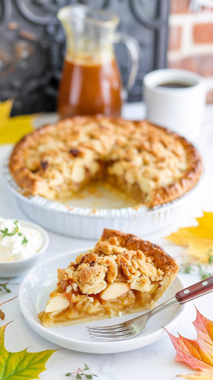 This Dutch apple pie with caramel is a delightful twist on the classic dessert, featuring a buttery crust and a sweet, spiced apple filling.