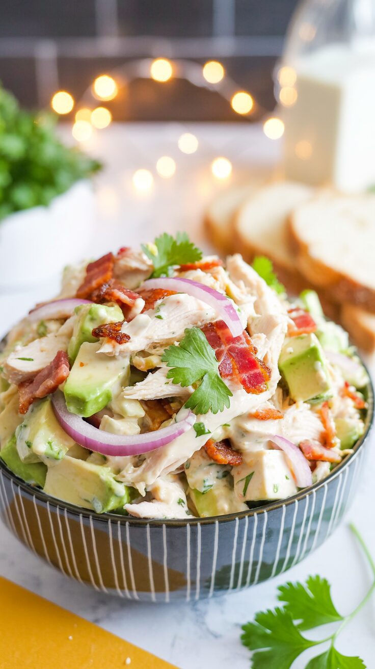 This avocado chicken bacon salad is a delicious and nutritious meal option that combines tender chicken, crispy bacon, and creamy avocado.