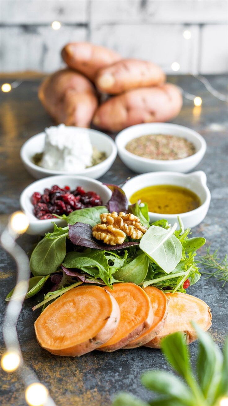 This vibrant sweet potato goat cheese salad combines roasted sweet potatoes with creamy goat cheese for a delightful flavor contrast.