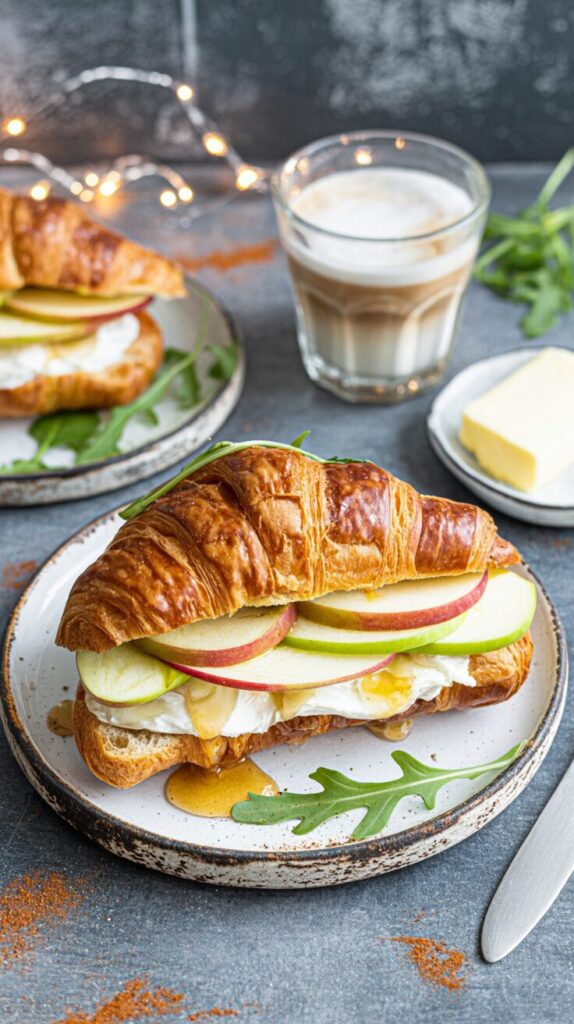 This apple goat cheese croissant sandwich is a delightful combination of sweet and savory flavors, perfect for lunch or a light dinner.