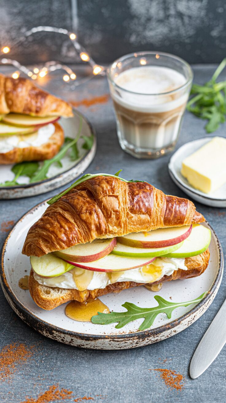 This apple goat cheese croissant sandwich is a delightful combination of sweet and savory flavors, perfect for lunch or a light dinner.