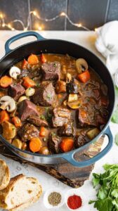Boeuf Bourguignon is a traditional and delicious French dish that features beef braised in red wine, typically from the Burgundy region.