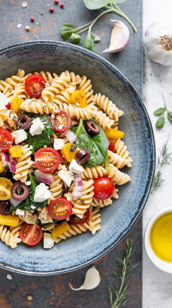 This healthy winter pasta salad combines seasonal ingredients to create a delicious and refreshing dish perfect for colder months.