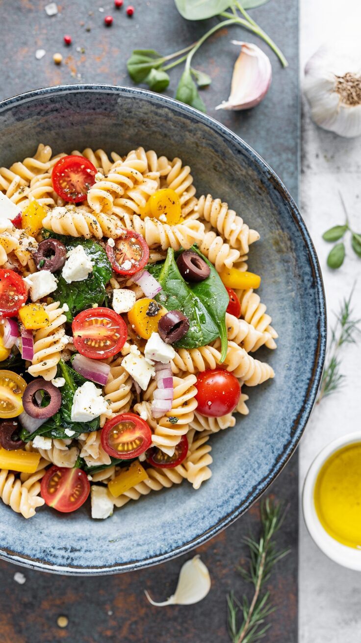 This healthy winter pasta salad combines seasonal ingredients to create a delicious and refreshing dish perfect for colder months.