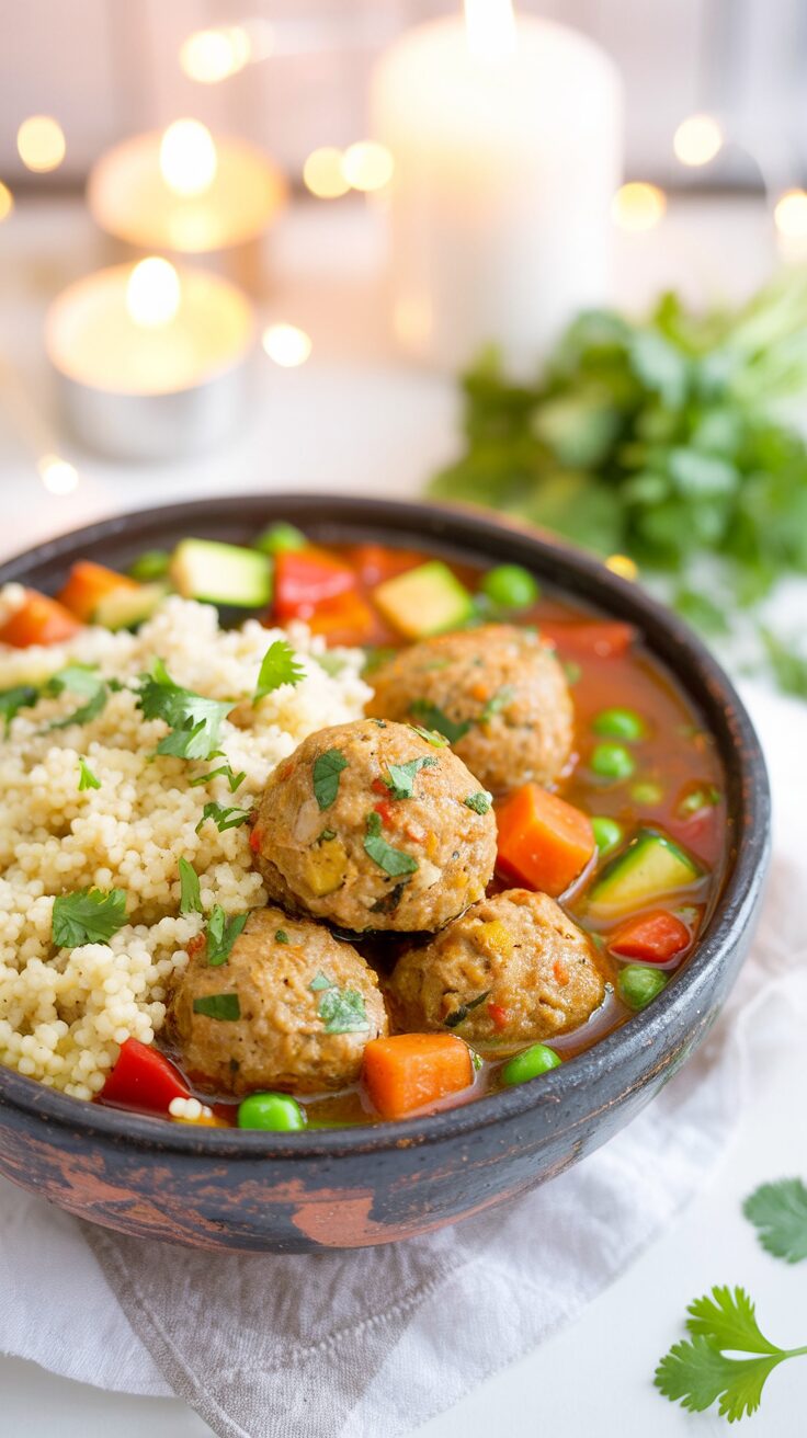 This Moroccan meatball couscous soup is a flavorful and hearty dish that combines tender meatballs, fluffy couscous, and aromatic spices.