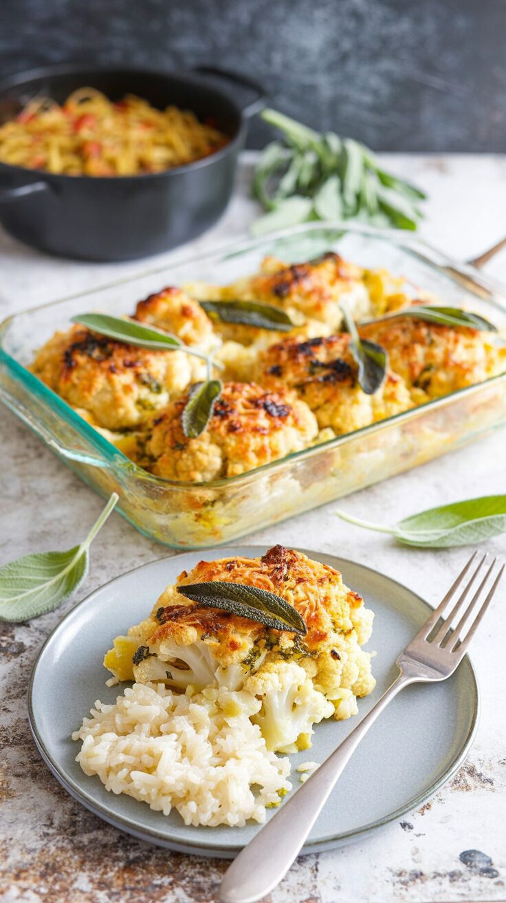 This creamy cauliflower gratin with garlic and sage is a delightful and delicious side dish that elevates any meal, is cheap and easy to make