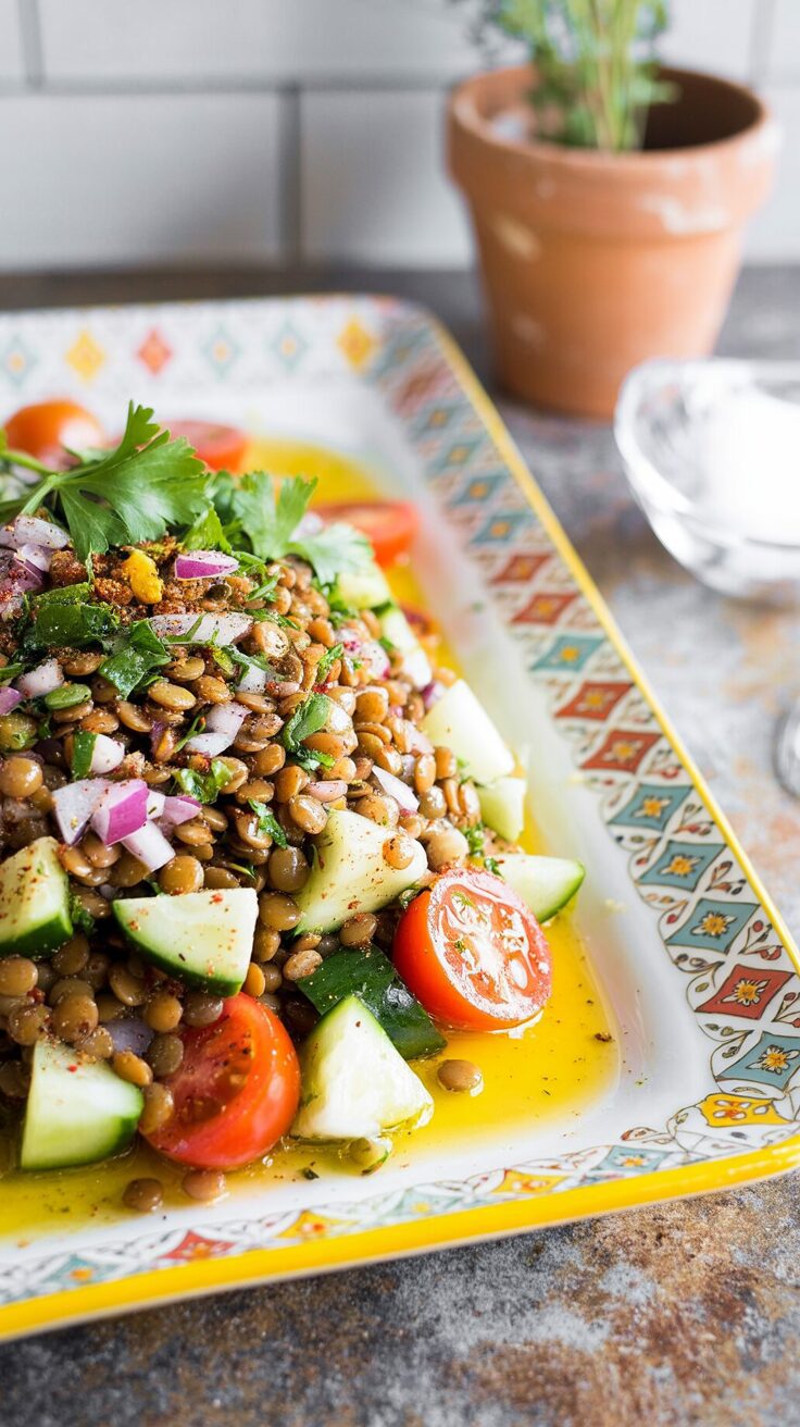 This Mediterranean lentil salad is a nutritious and vibrant dish that combines the earthy flavors of lentils with fresh vegetables and herbs.