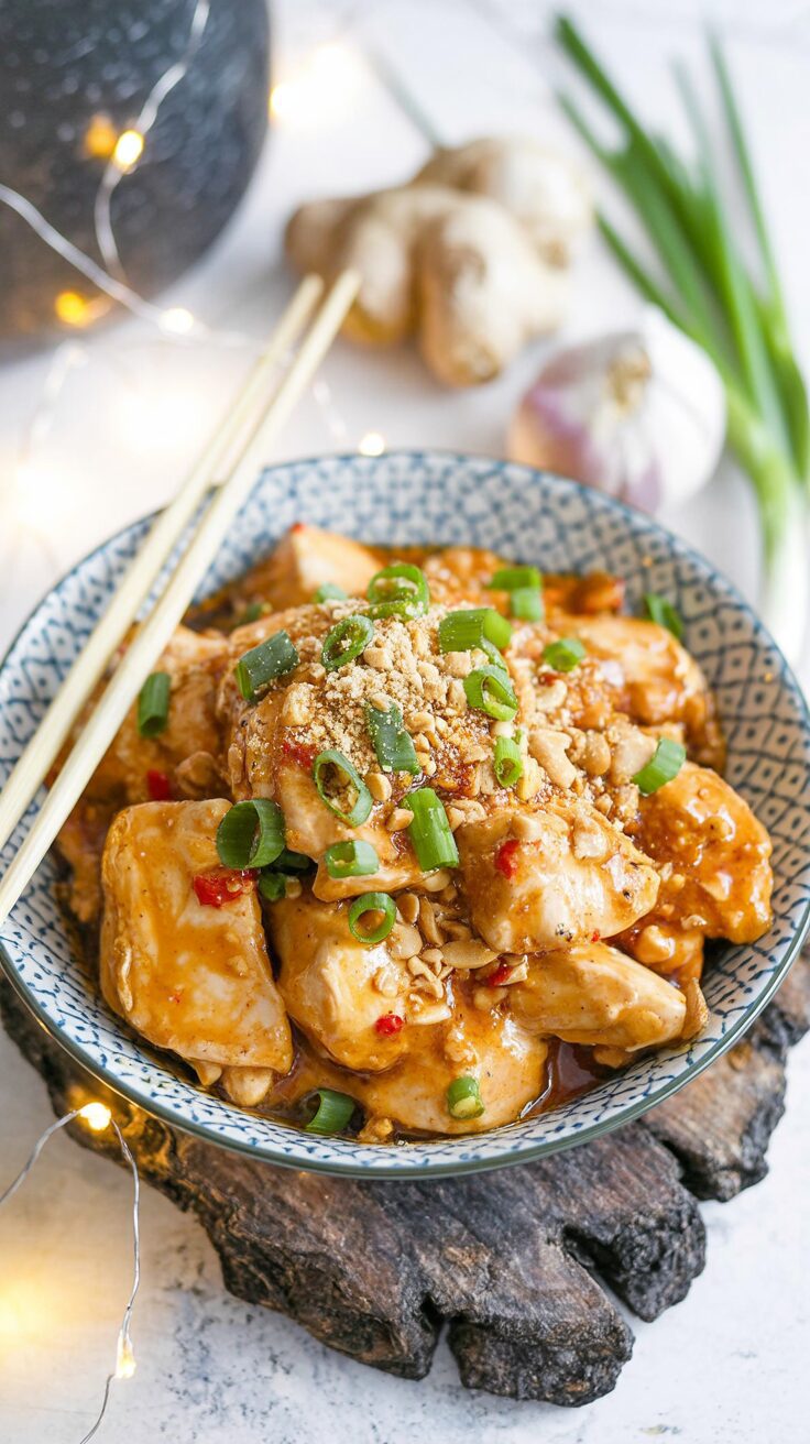 This peanut butter chicken recipe features tender chicken pieces coated in a creamy peanut sauce, making it a delightful dish for every day.
