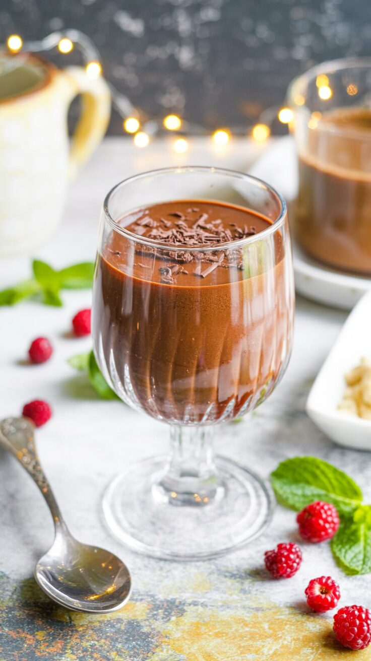This rich red wine chocolate mousse combines the flavors of dark chocolate and red wine, creating an indulgent and sophisticated dessert.