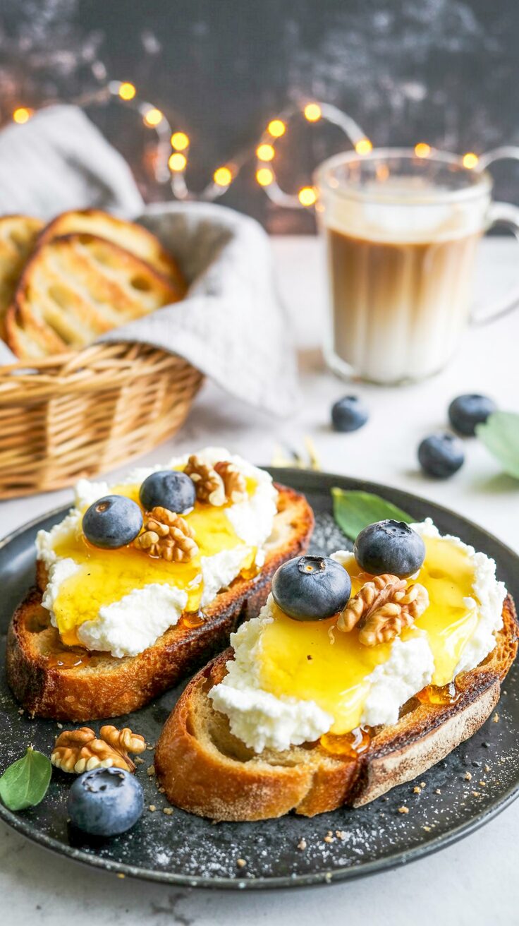 This ricotta honey toast is a delightful and simple dish that combines creamy ricotta cheese with the sweetness of honey.