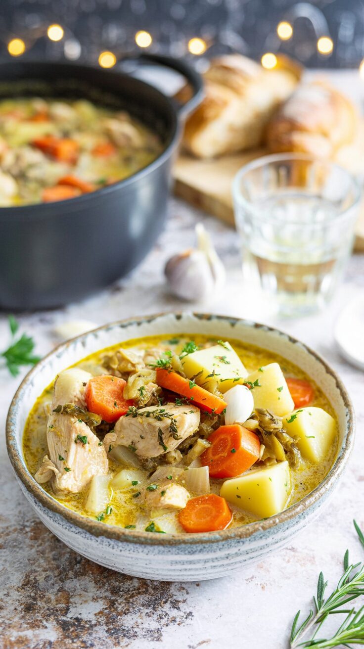 This winter chicken stew is a delightful twist on a classic dish, cozy and delicious, perfect for warming up during the colder months.