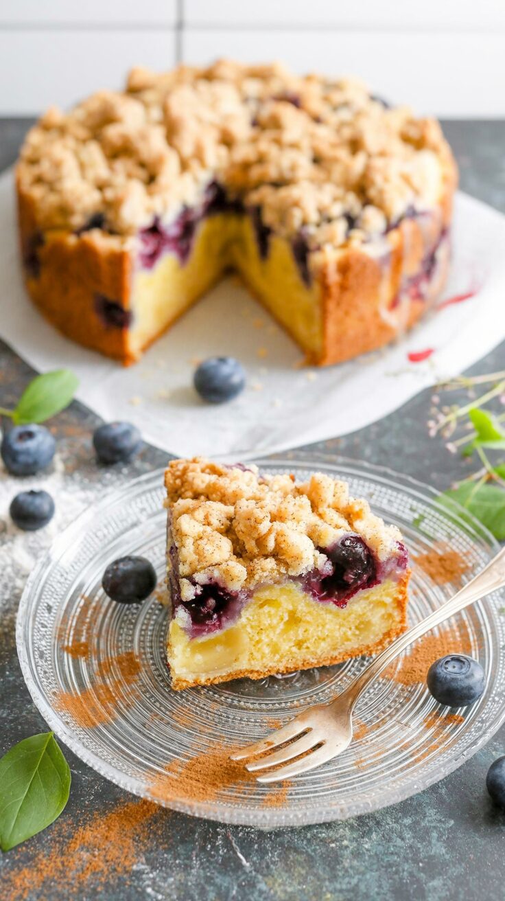 This blueberry coffee cake is a delightful treat, perfect for an afternoon with guests, as a snack on tour or as part of a delicious brunch.