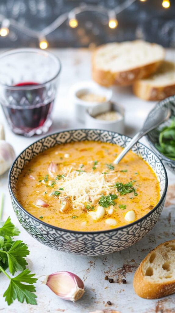 This savory French garlic soup is a comforting, cozy and delicious dish that highlights the rich flavor of garlic.