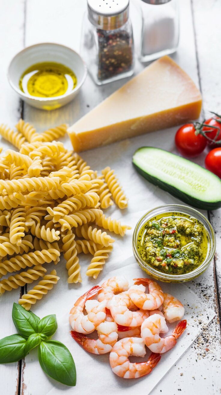 This cold shrimp pesto pasta salad is a refreshing, delicious and flavorful dish perfect for warm weather, combining pasta, pesto and shrimp.