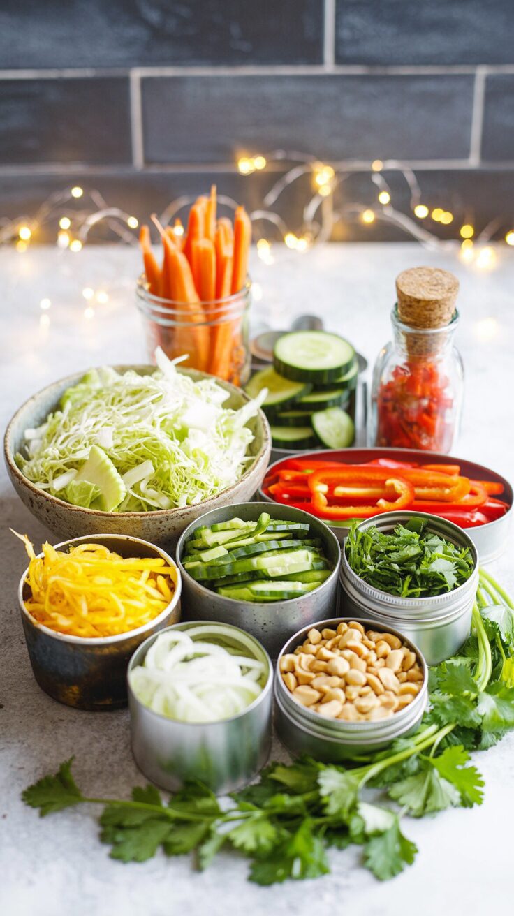 This vibrant deconstructed spring roll salad combines fresh vegetables and herbs, making it a perfect light delicious meal or side dish.