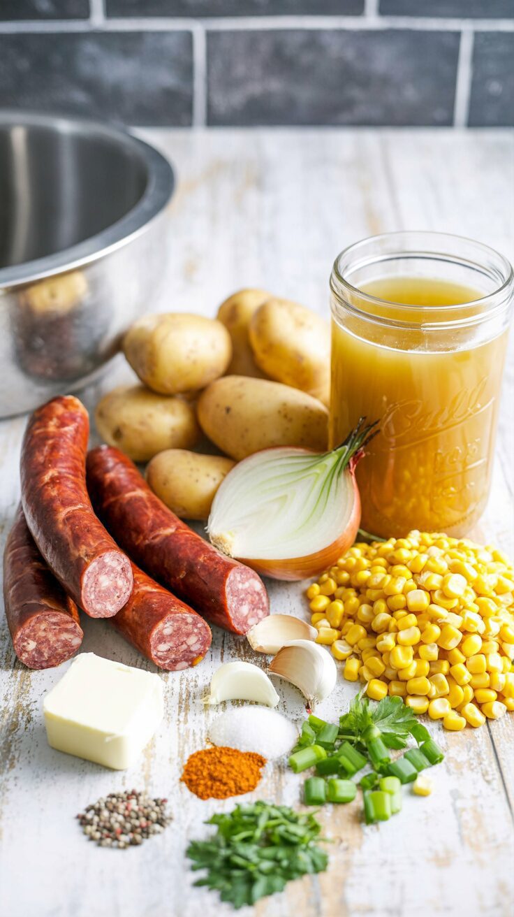 This spicy sausage corn chowder recipe combines the rich and delicious flavors of smoked sausage with sweet corn and creamy potatoes.