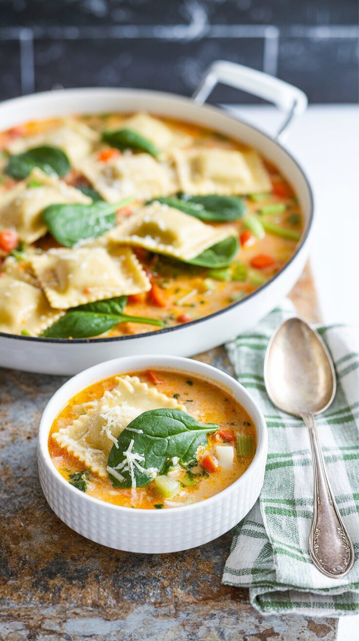 This Tuscan ravioli soup is a delightful Italian dish that combines the flavors of fresh vegetables, hearty broth, and tender ravioli.