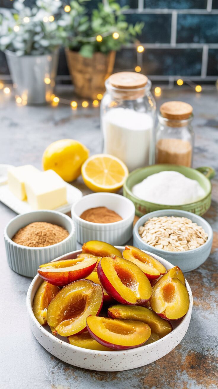 This cinnamon plum crumble is a delightful dessert that combines the sweetness of ripe plums with a warm, spiced crumble topping.