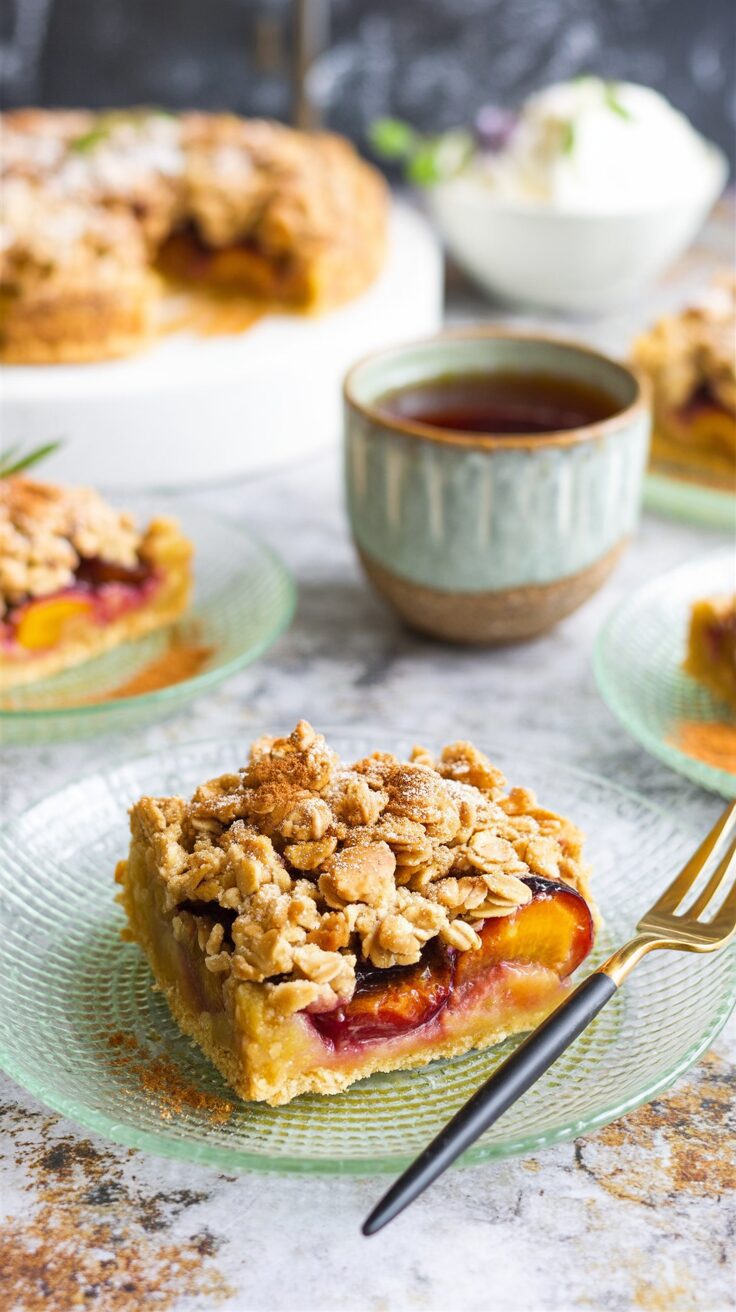This cinnamon plum crumble is a delightful dessert that combines the sweetness of ripe plums with a warm, spiced crumble topping.