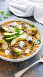 This winter dinner bowl made of hearty lentils and healthy Brussels Sprouts is a nourishing and satisfying meal perfect for chilly evenings.