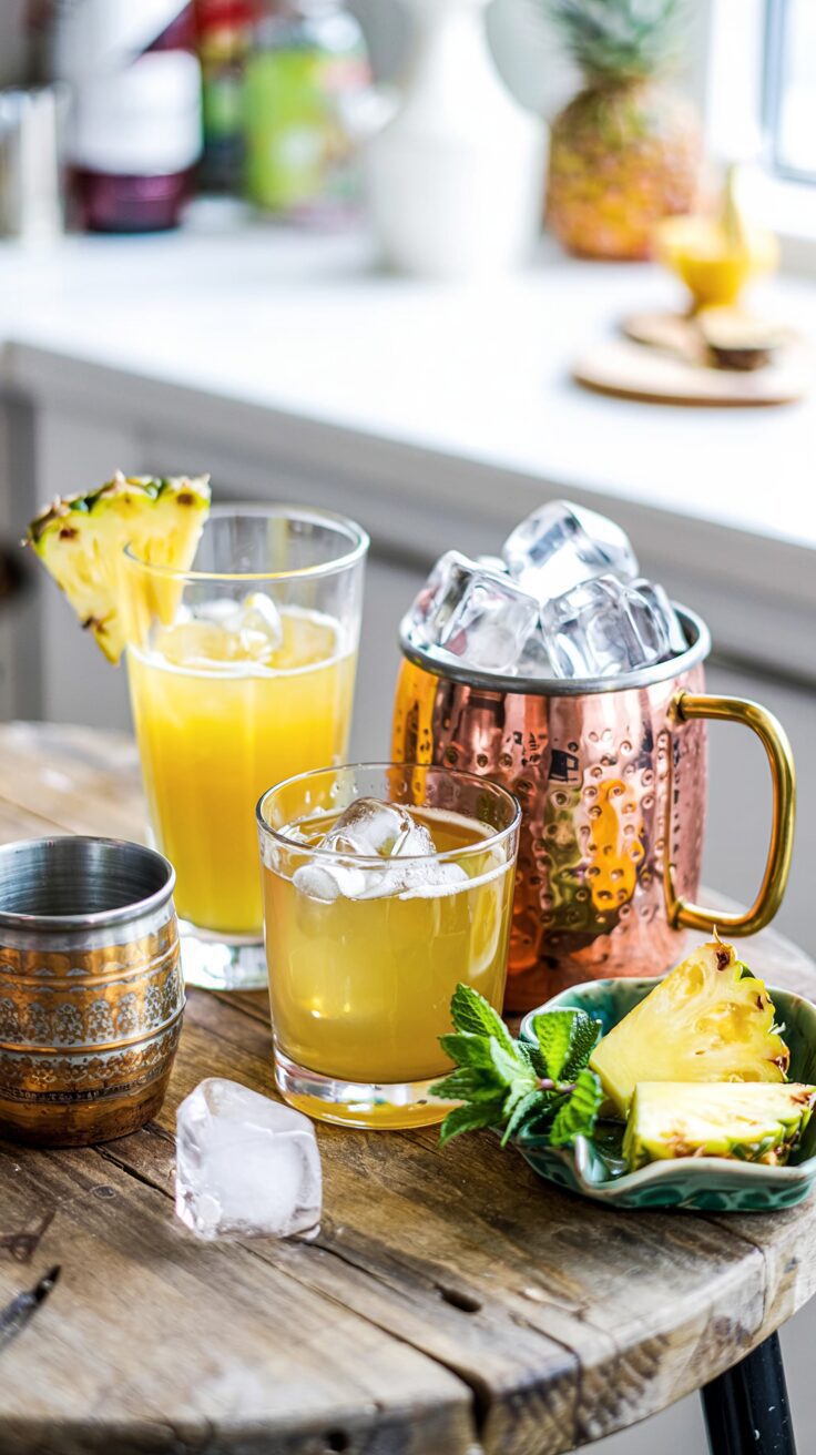 This refreshing pineapple ginger beer cocktail combines the tropical sweetness of pineapple juice with the spicy kick of ginger beer.