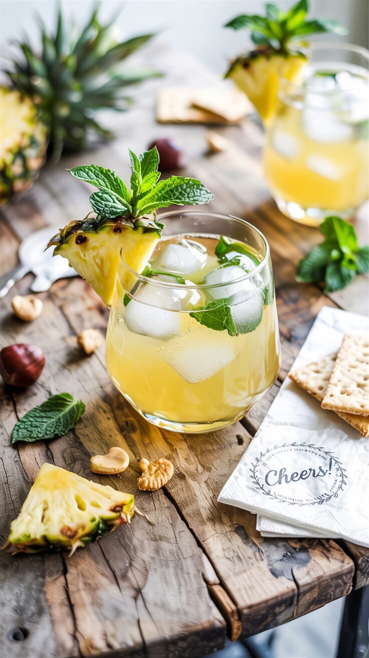 This refreshing pineapple ginger beer cocktail combines the tropical sweetness of pineapple juice with the spicy kick of ginger beer.