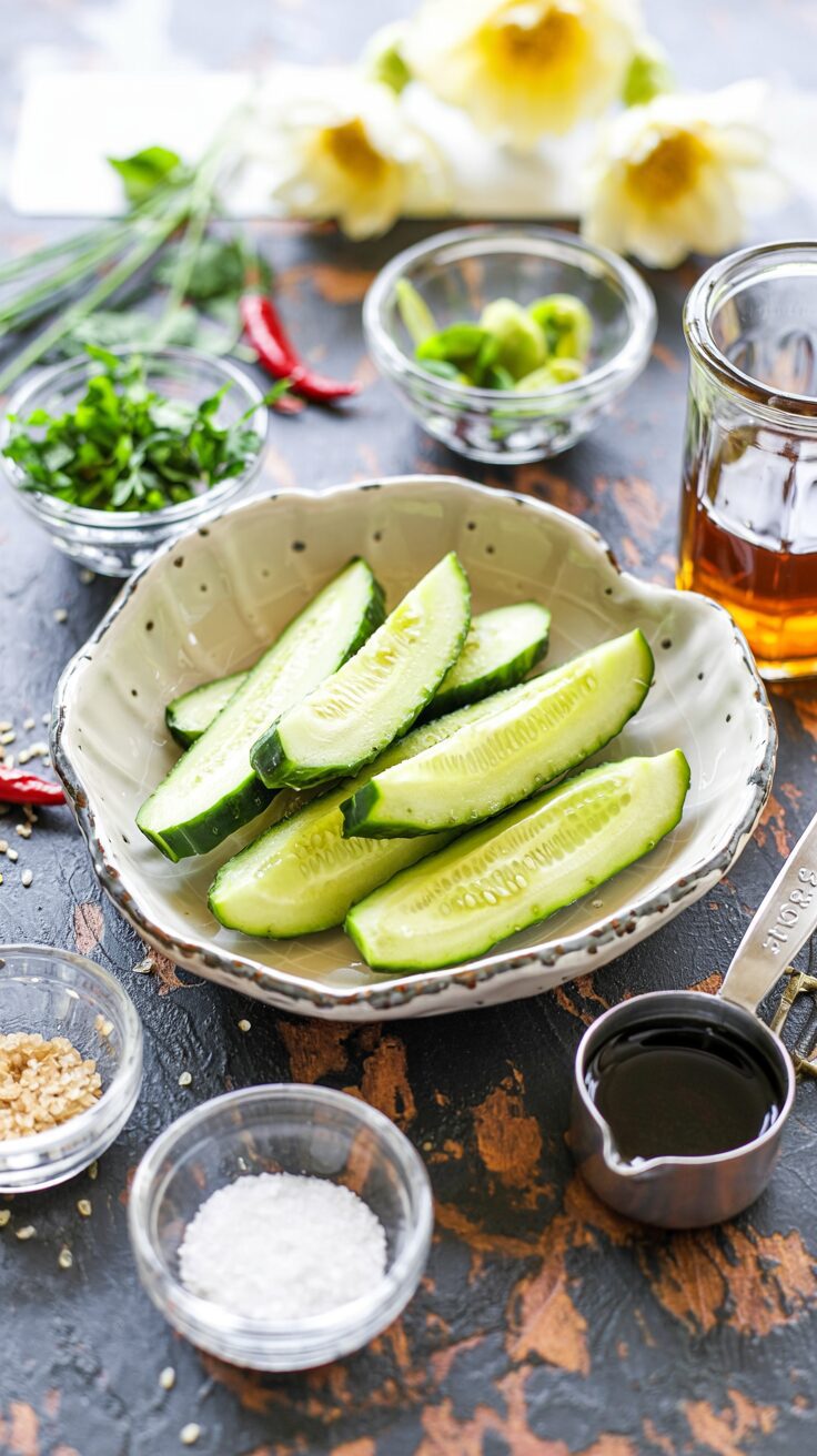 This Asian cucumber salad in a jar is a refreshing and healthy and delicious dish that combines crisp cucumbers with a tangy dressing.