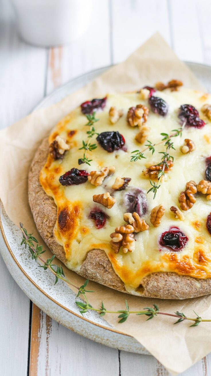 This flatbread with brie, cranberries, and walnuts recipe combines rich flavors and textures, making it an ideal appetizer or delicious snack.