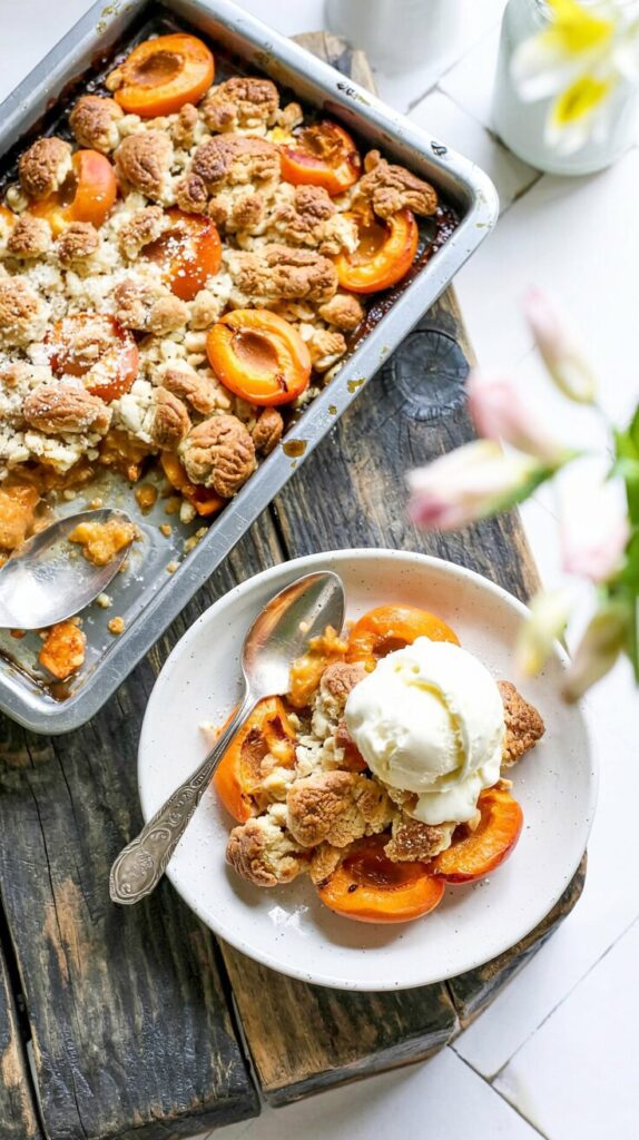 This easy apricot cobbler recipe combines the sweet and tangy flavors of fresh apricots with a delicious and buttery, crumbly topping.