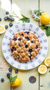 This lemon blueberry crumble cake is a delightful dessert that combines the tartness of fresh lemons with the sweetness of blueberries.