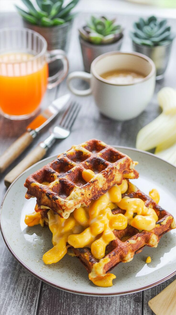 Mac and Cheese Waffles for breakfast are a fun twist on the classic comfort food, perfect for breakfast, as a snack or for a late brunch.