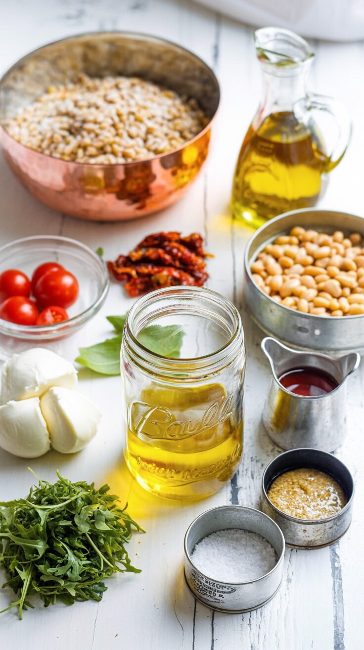 This Mediterranean farro salad is a flavorful dish that combines farro with cannellini beans, mozzarella, arugula, and sun-dried tomatoes.