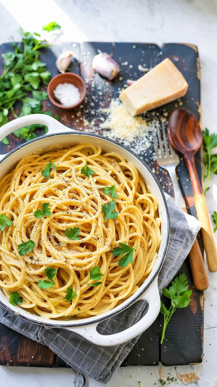 A One Pot Creamy Garlic Pasta is a delicious dish that combines the rich flavors of garlic and cream in a convenient one-pot format.