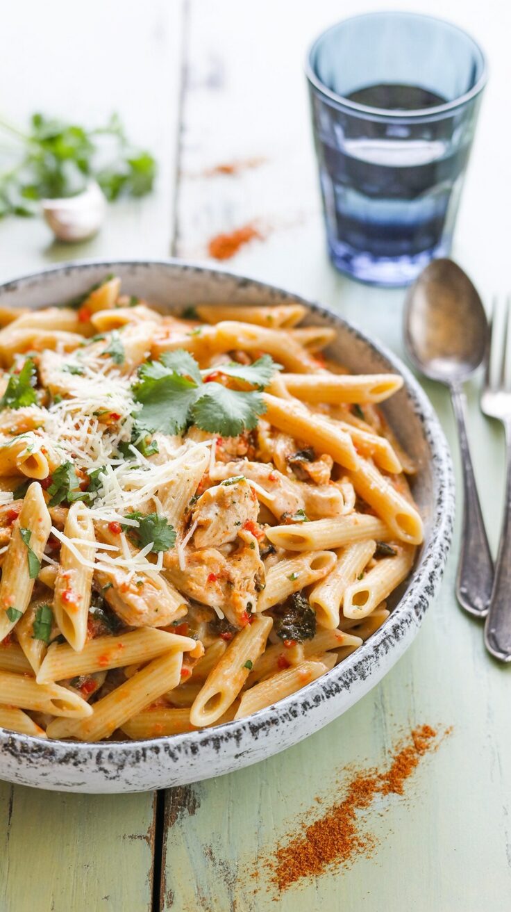 This creamy spicy chicken chipotle pasta is a flavorful dish that combines tender chicken with a rich and spicy chipotle sauce.