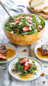 This refreshing strawberry goat cheese walnut salad is a delightful combination of sweet and savory flavors for a sunny spring or summer day.