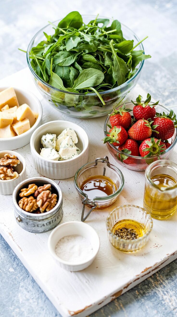 This refreshing strawberry goat cheese walnut salad is a delightful combination of sweet and savory flavors for a sunny spring or summer day.