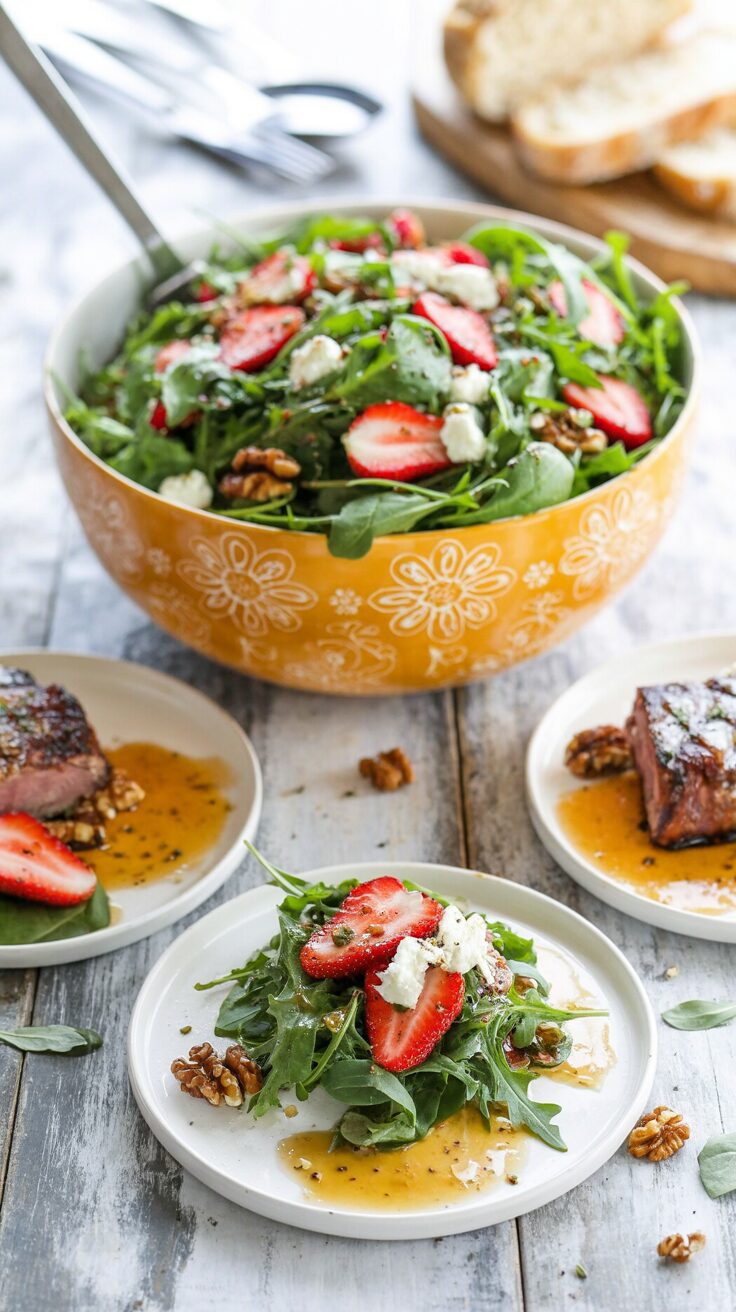 This refreshing strawberry goat cheese walnut salad is a delightful combination of sweet and savory flavors for a sunny spring or summer day.
