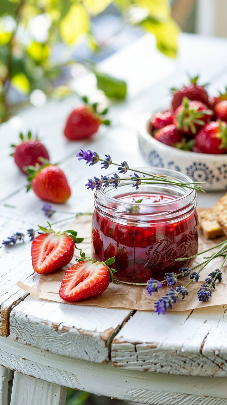 This Strawberry Lavender Jam combines the sweet, juicy flavor of strawberries with the delicate floral notes of lavender.