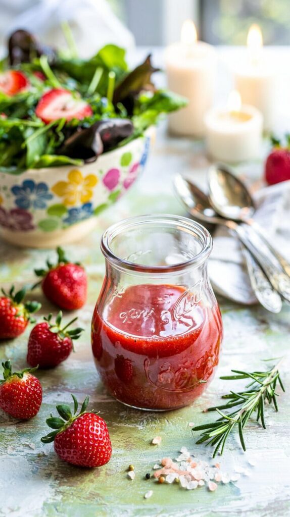 This strawberry vinaigrette is a delightful and suprisingly fresh dressing that adds a burst of flavor to salads during the season in spring.